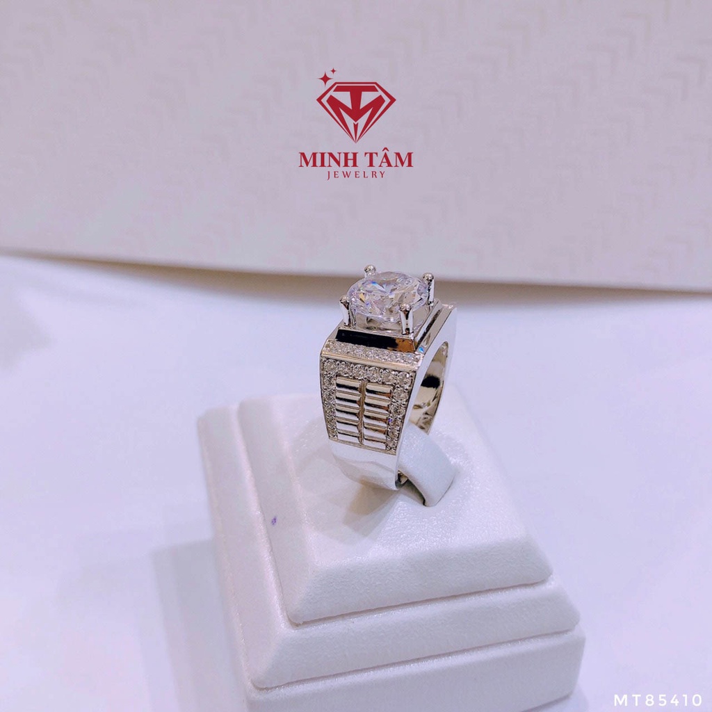 Nhẫn nam bạc xi bạch kim bạc 950 cao cấp có lót lòng nhẫn đá chủ 10 ly-Minh Tâm Jewelry