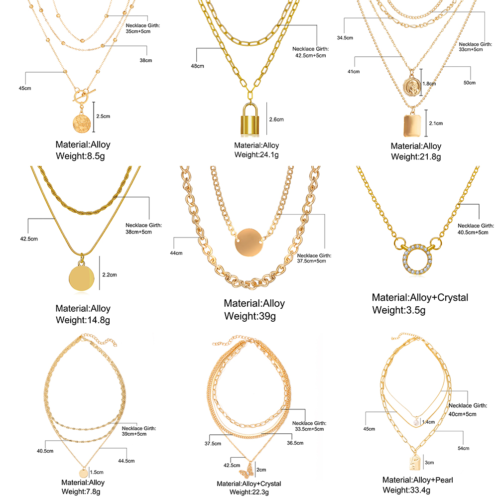 Women Multilayer Star Moon Butterfly Pearl Gold Necklace Rhinestone Love Heart Lock Elegant Clavicle Chain Fashion Jewelry Accessories