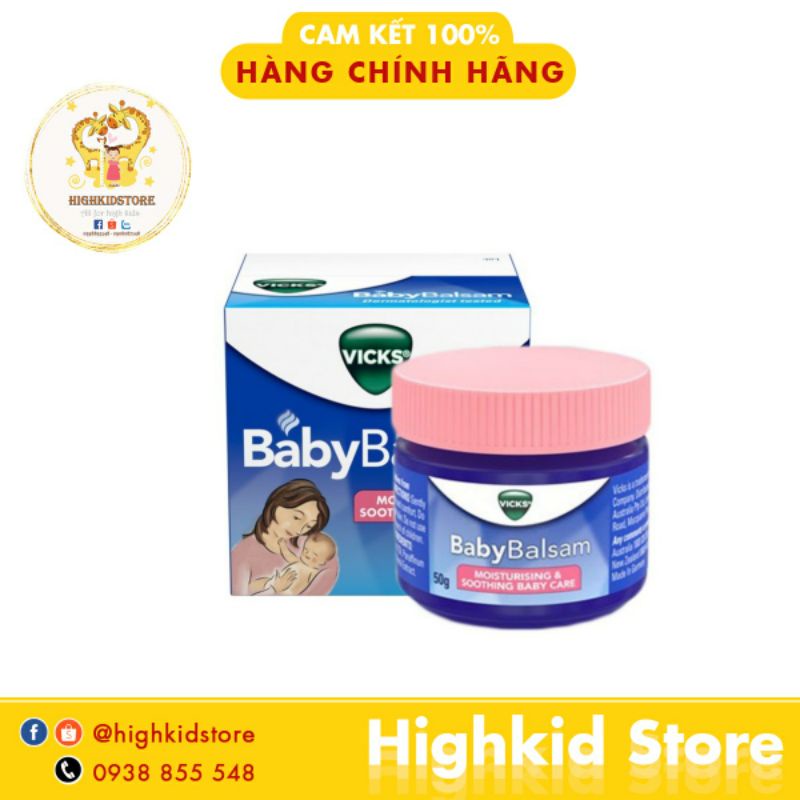 Dầu Vicks Baby Balsam 50g - Úc [Mẫu mới]- Bôi ấm ngực chống ho , cảm , ngạt mũi