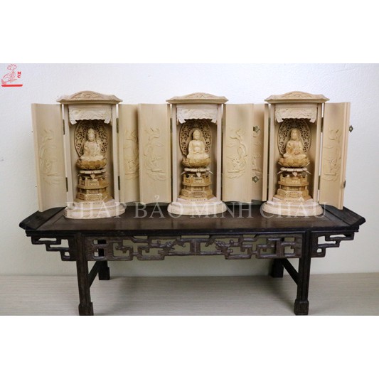 [PHÁP BẢO MINH CHÂU] TƯỢNG HỘP GỖ 20CM (QUAN ÂM - DI ĐÀ - THẾ CHÍ)
