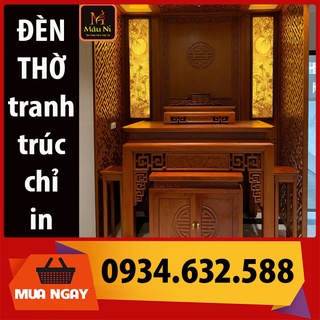 ĐÈN THỜ in Tranh trúc chỉ MÂU NI treo bàn thờ, kích thước 30cmx120cm, căp 2 tranh Sen đài [Vách thờ đẹp cần có ]
