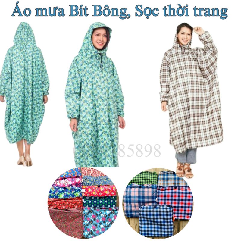 Áo mưa Bít Bông và Bít Sọc, mẫu mới 2023. Vải dù cao cấp thời trang chống thấm, hàng loại 1, tặng kèm túi Kara