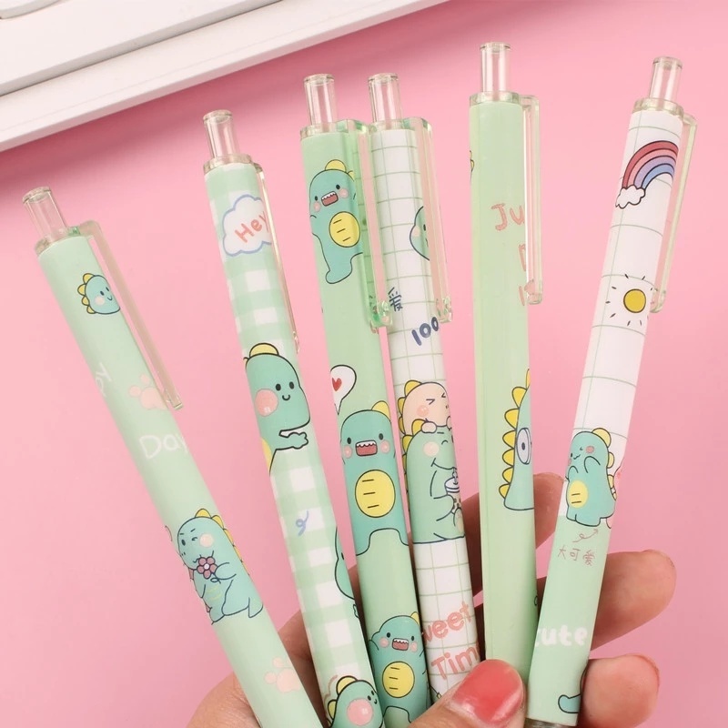 1 Bút Mực Gel Ngòi 0.5mm Hình Khủng Long Màu Xanh Lá Dễ Thương