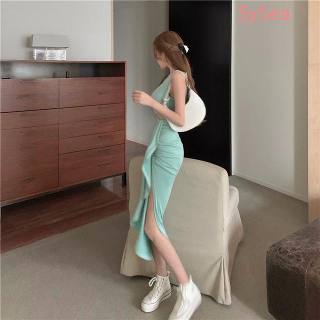 Set Áo Không Tay Màu Trơn + Chân Váy Bất Đối Xứng Thời Trang Mùa Hè Cho Nữ