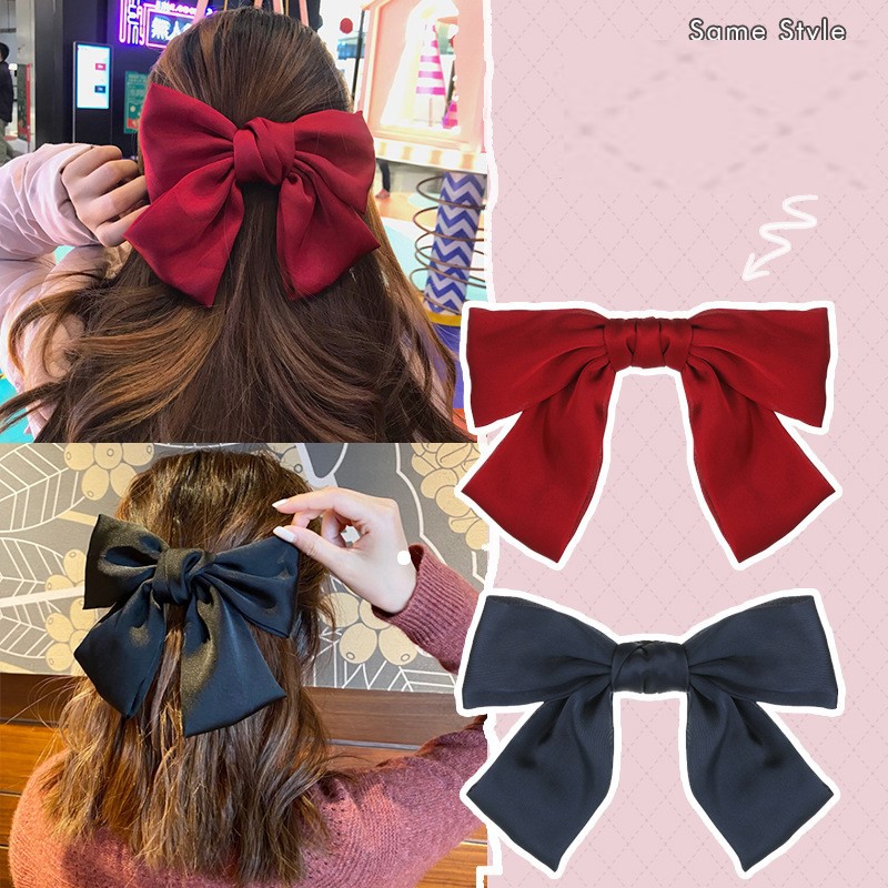 Kẹp tóc nơ vải satin phong cách Hàn Quốc dành cho nữ