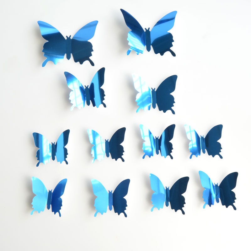 Set 12 Miếng Dán Tường Hình Bướm 3D Tráng Gương DIY