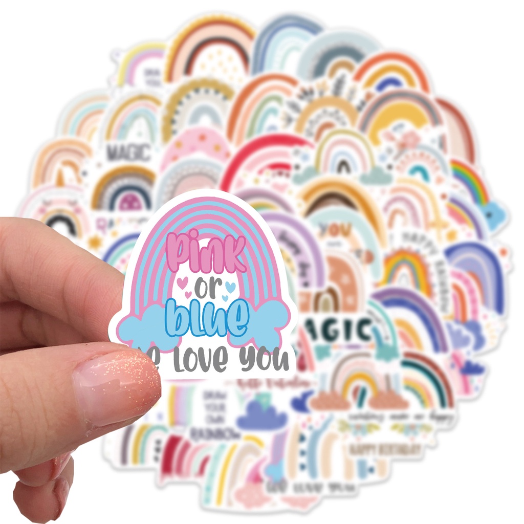 Bộ 60 Miếng Dán Hình Cầu Vồng Hoạt Hình Trang Trí Laptop/Tủ Lạnh/Điện Thoại/Ván Trượt