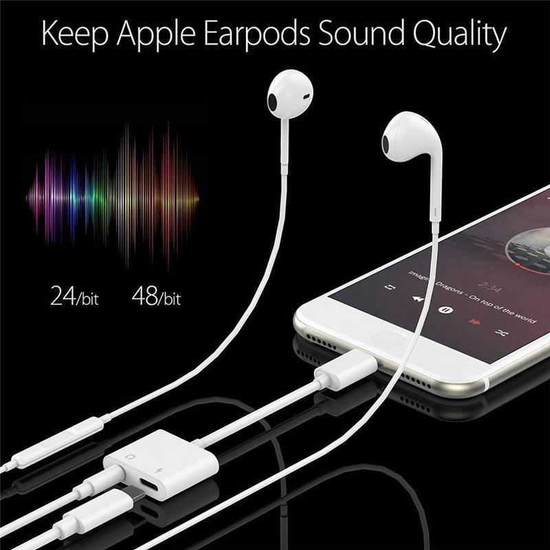 2in1 Audio Adapter charging Earphone Cable For iPhone 6 7 8 Aux Jack headset For Lightning 3.5 mm To Headphone splitter