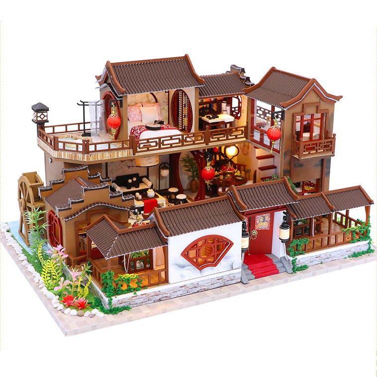 Mô hình nhà DIY Doll House A Splendid Family Kèm Mica Chống bụi, Bộ dụng cụ, Keo dán và Bộ phát nhạc