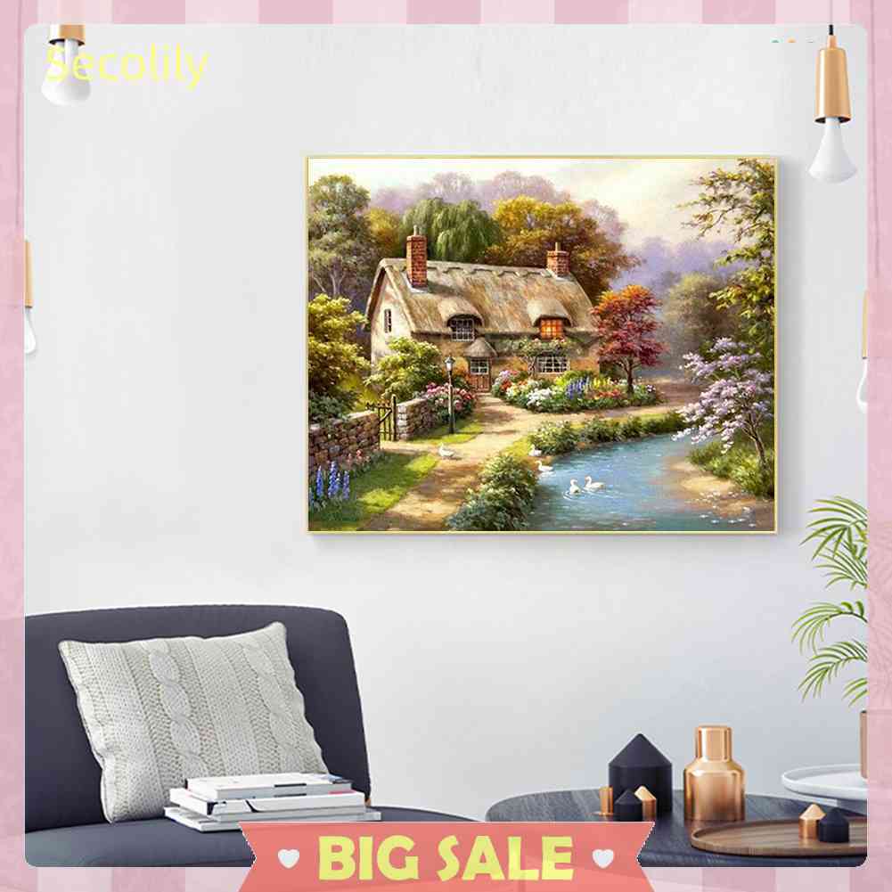 Tranh Thêu Chữ Thập Bằng Vải Canvas 11CT DIY Hình Ngôi Nhà