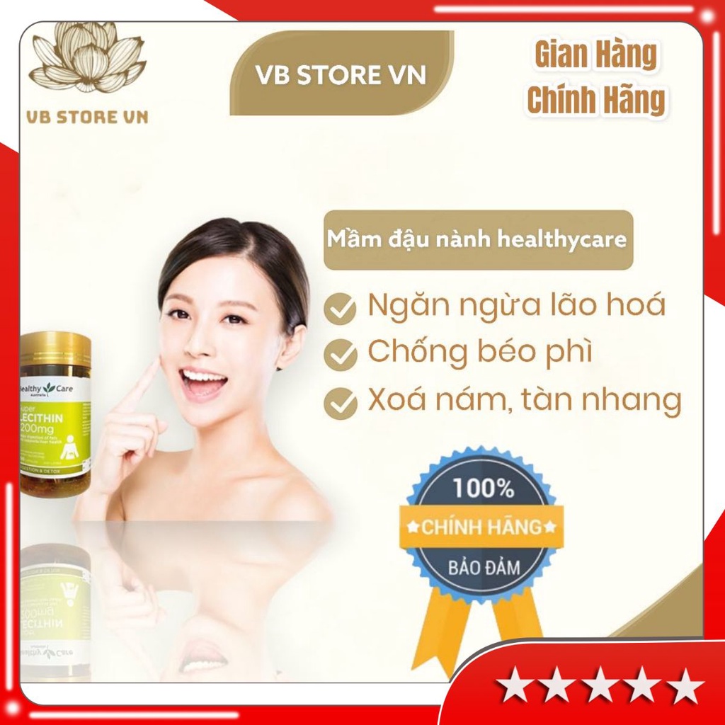 (Chính Hãng) Mầm đậu nành Healthy Care Lecithin 1200mg nhập khẩu úc