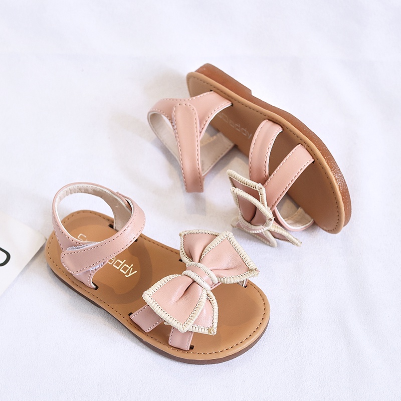Dép sandal cho bé gái, Dép quai hậu phối Nơ bé gái viền thêu cực điệu chất da mềm kiểu dáng Hàn Quốc mới nhất M63
