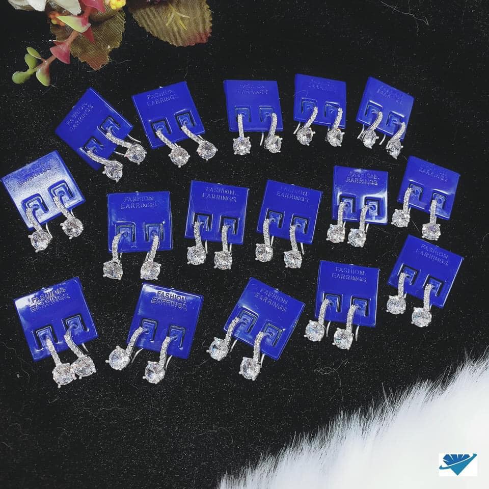 BÔNG TAI NỮ BẠC TA DẠNG MÓC CÂU GẮN ĐÁ SÁNG LẤP LÁNH - KHUYÊN BẠC BIBI