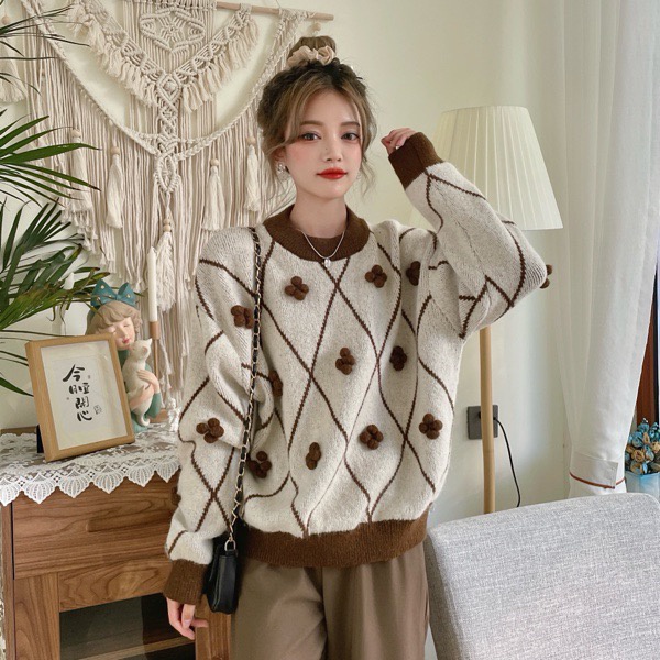 Áo Len Kẻ Trám Dày 2 Màu Siêu Hót M1122-Violet