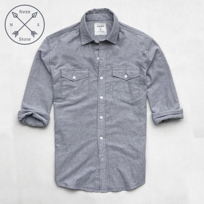 Áo sơ mi nam tay dài trắng hai túi công sở vải oxford denim jean cao cấp NS012 ་