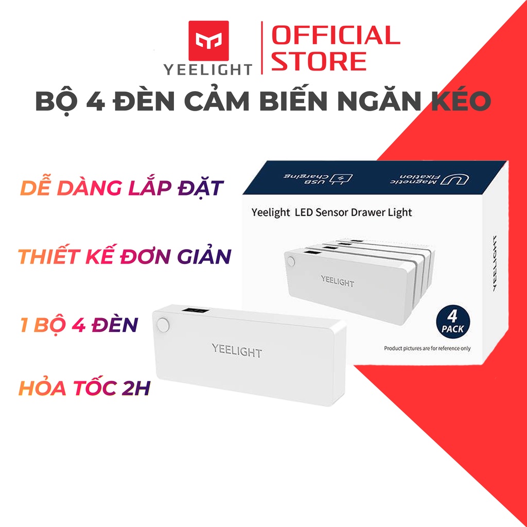Combo 4 đèn cảm biến Yeelight Led Drawer Light A6, dùng cho ngăn kéo, tủ, ánh sáng vàng