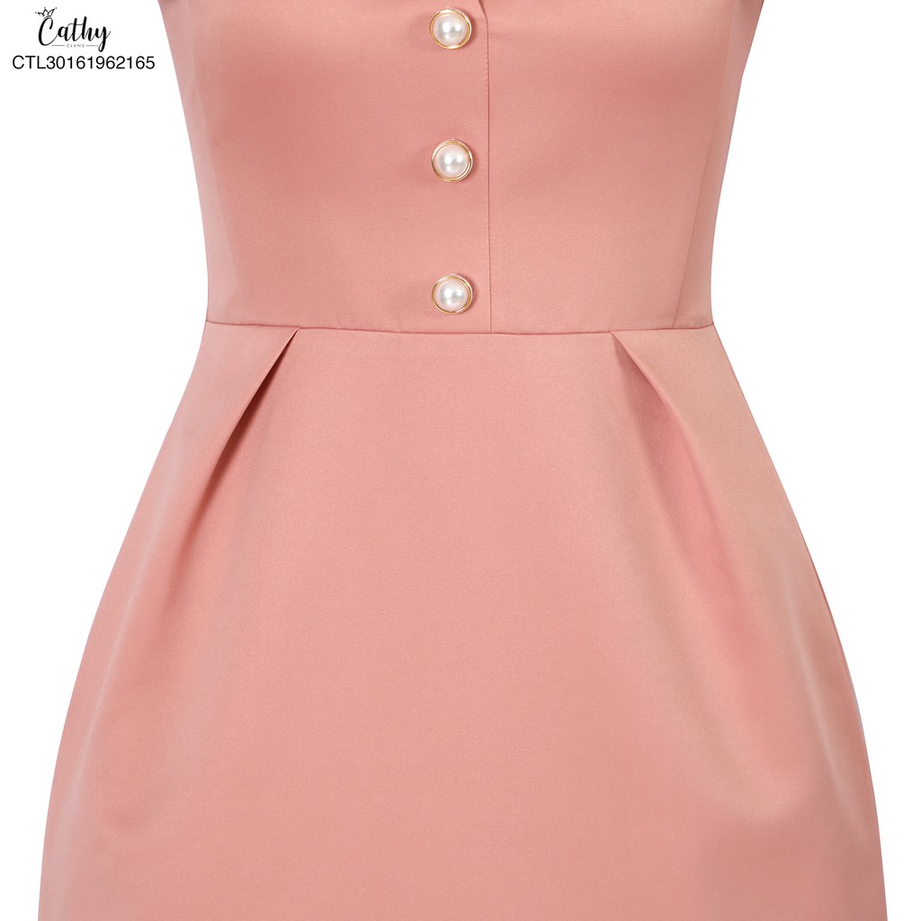 Đầm bút chì Cathy Clans tay đắp kiểu đính nút ngọc hồng ruốc | BigBuy360 - bigbuy360.vn