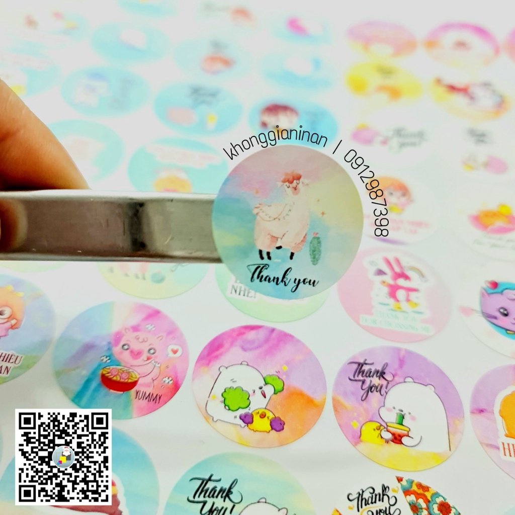 10 Tem Thank you nhỏ đường kính 2.5 cm hoạ tiết ngẫu nhiên - Chất liệu giấy có keo chỉ cần lột và dán