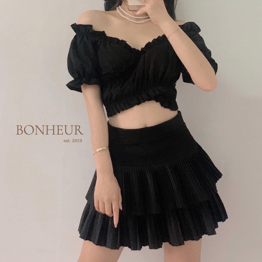 [Mã FATHANG5 giảm 10K đơn 50K] Áo croptop vạt chéo nhún bồng cổ V bồng bềnh sang chảnh style ulzzang Yuri Top