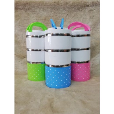 Cà Mên - Hộp cơm giữ nhiệt ruột inox chấm bi 3 tầng đa năng - cơm trưa văn phòng tiện dụng GIAO NGẪU NHIÊN -GDCM169