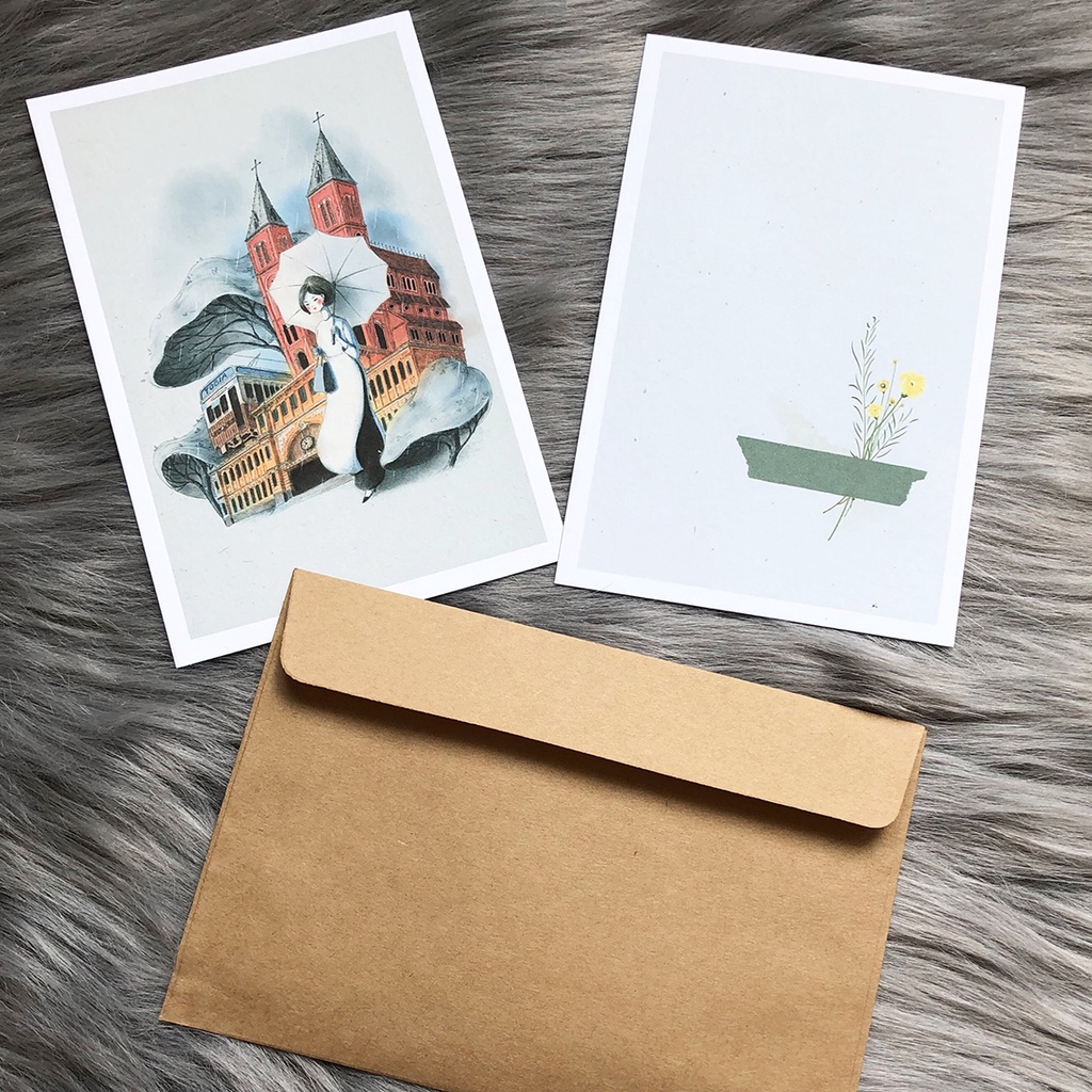 Postcard, Thiệp chúc mừng, Tranh trang trí Bản sắc văn hoá, Phụ nữ Việt Nam, 10CMx15CM kèm bao thư Kraft