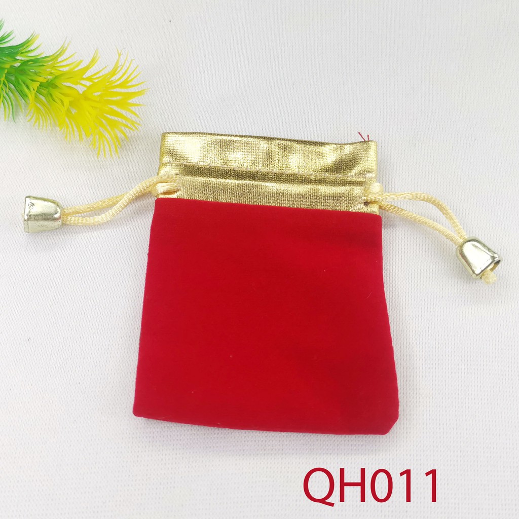 Túi nhung đỏ dây rút vàng QH011