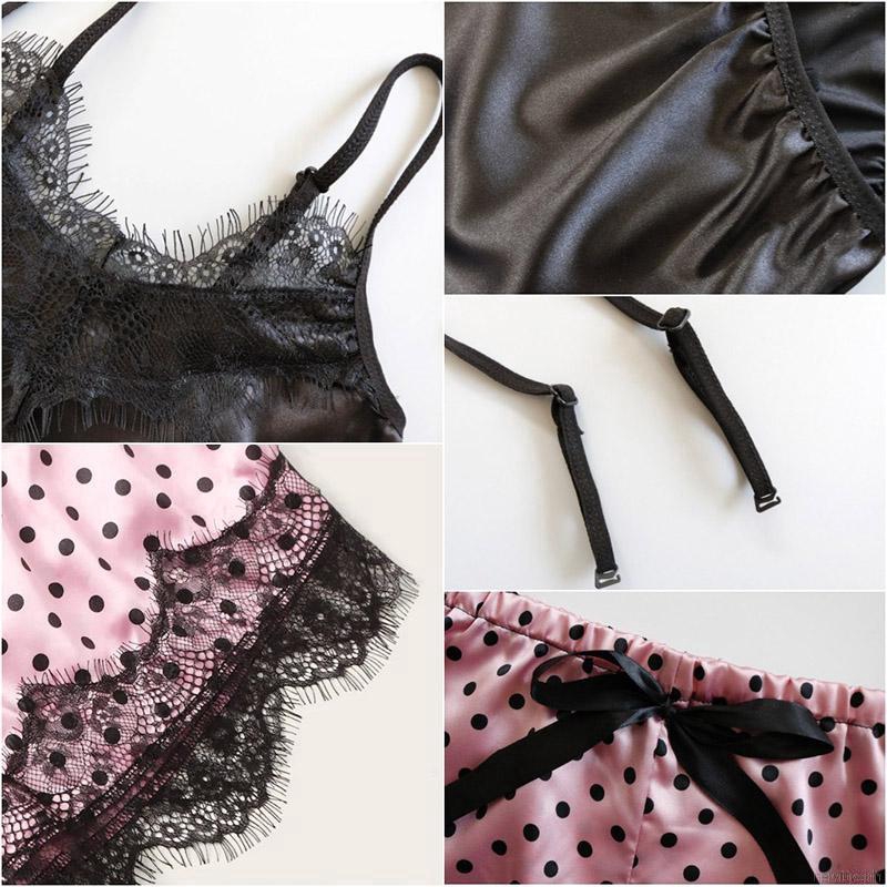 Đồ ngủ satin phối ren hoa xuyên thấu cho nữ | BigBuy360 - bigbuy360.vn