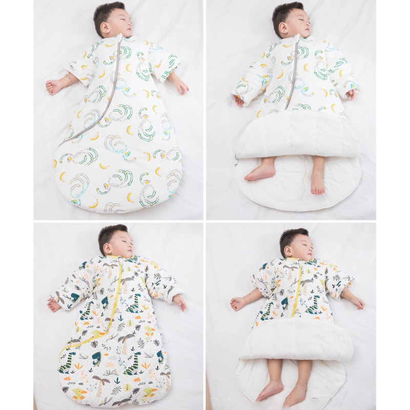 Túi Ngủ Cotton Tay Dài Mềm Mại Giữ Ấm Mùa Thu Đông Có Thể Tháo Rời Cho Bé Sơ Sinh