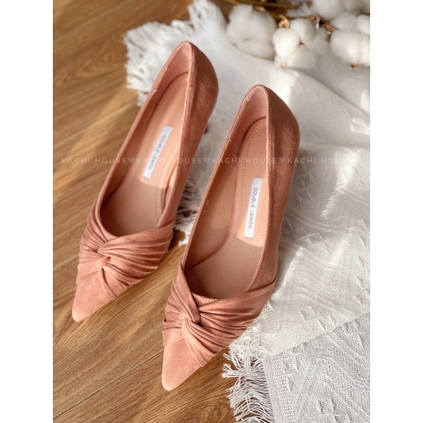 Giày cao gót da lộn nơ nhún gót nhọn 6cm mã 1822-1A