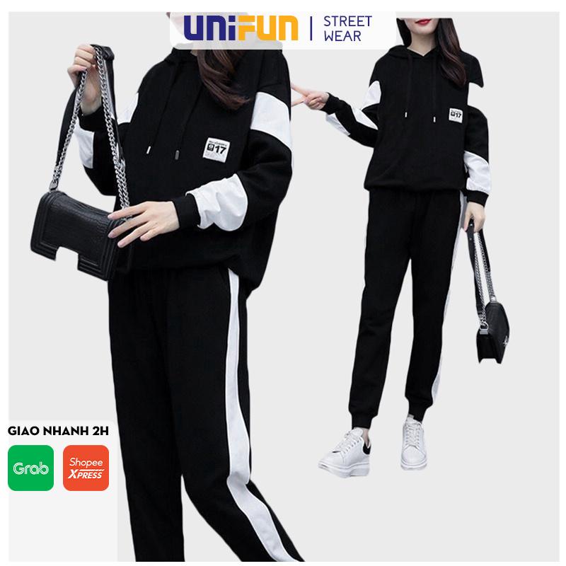 Bộ Quần áo thu đông nam nữ UNIFUN mã KCP dáng thể dục thể thao hàn quốc đẹp bao gồm áo khoác hoodie và quần jogger