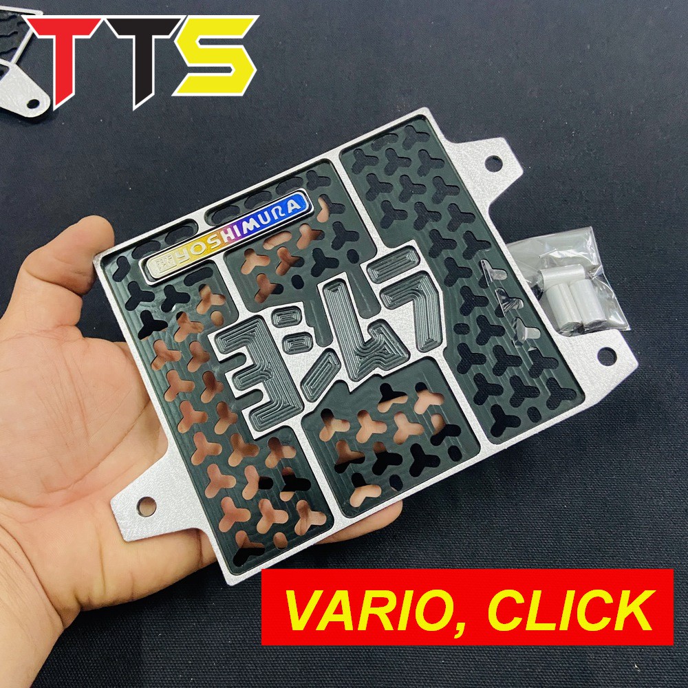 CHE KÉT NƯỚC XE VARIO, CLICK THÁI NHÔM CNC 3D TÔNG MÀU 2 LINE ĐEN BẠC ( TEM TITAN YOSHIMURA )
