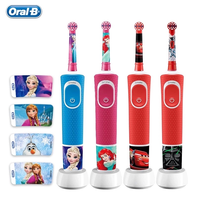 Bàn Chải Điện Cho Bé Từ 3+ Tuổi Oral-B Kids Electric - Nhiều nhân vật hoạt hình Disney, 2 Chế Độ, 4 Tem Dán Tay Cầm