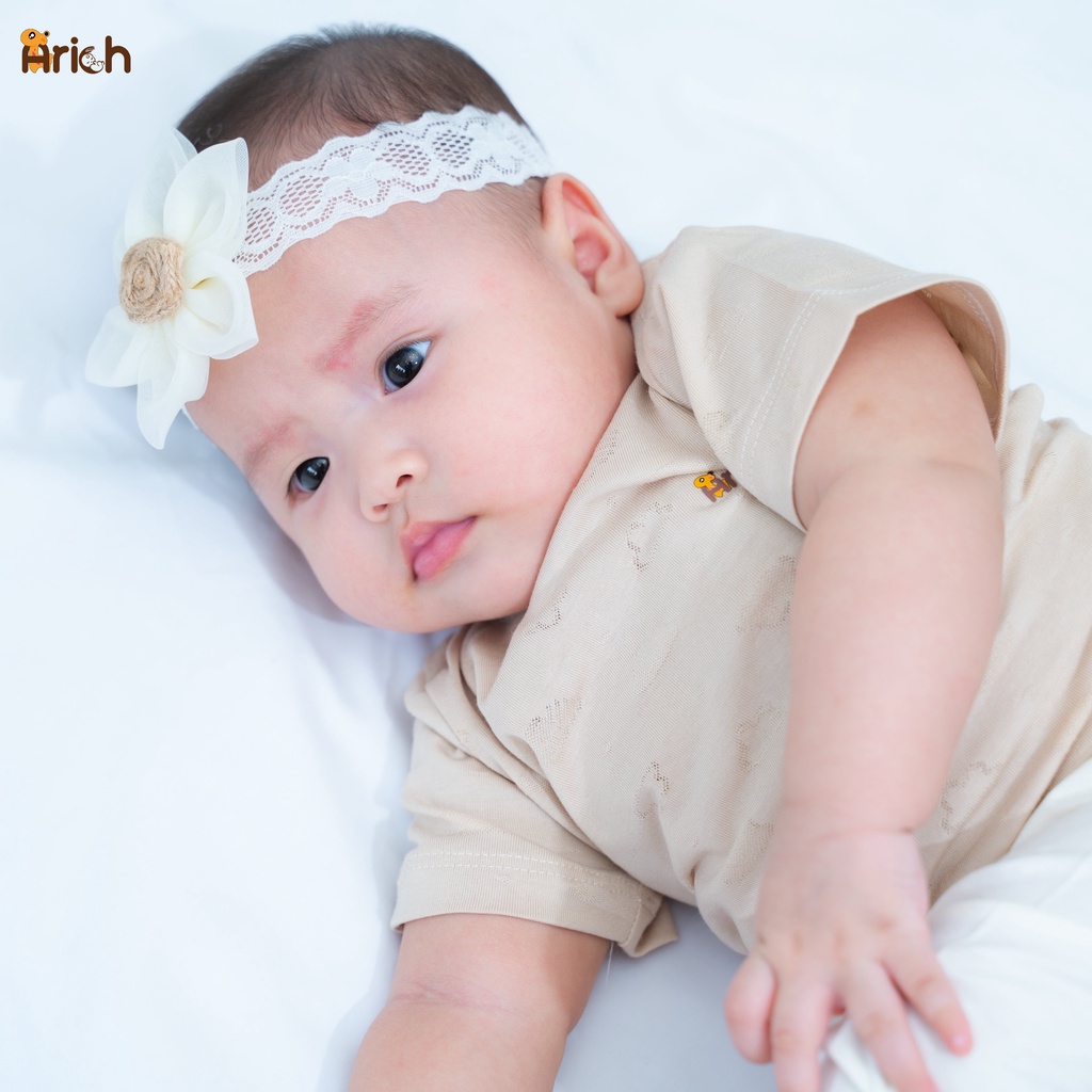 Quà tặng áo cộc tay cài vai dệt Jacquard Arich vải sợi tre thoáng khí, mềm mịn cho bé