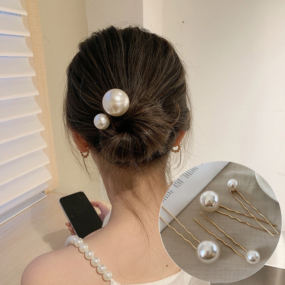 Set 2 Kẹp Tóc Ngọc Trai Hình Chữ U