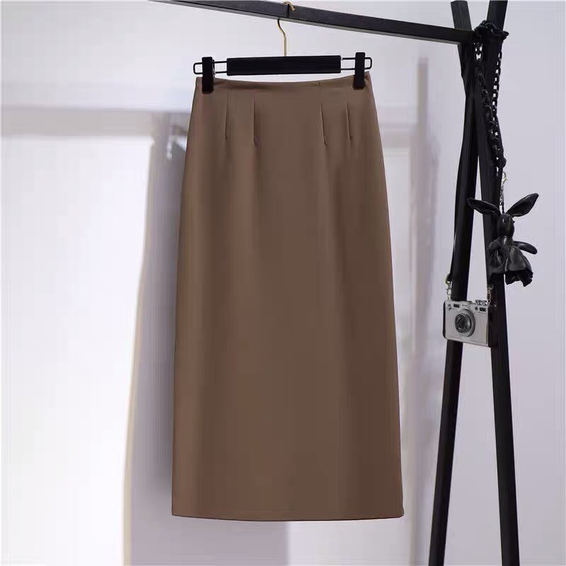 Chân váy công sở dài qua gối cutout tinh tế - chất tuyết mưa đứng dáng thon gọn vòng bụng, mặc đi làm đi tiệc