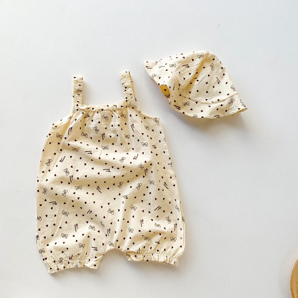 bodysuit cho bé gái Body đùi cho bé chất Thun lạnh mềm mát bodysuit cho bé trai bé gái Hình Gấu áo liền quần không tay cho bé 0-12M[Kèm mũ]