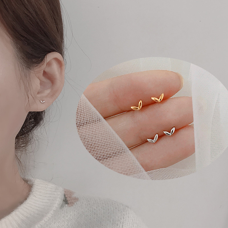 Bông Tai Trái Tim Cute Heart Stud Earrings Simple Women Girl Love Bean Sprouts Leaves Earring Jewelry Accessories Gift