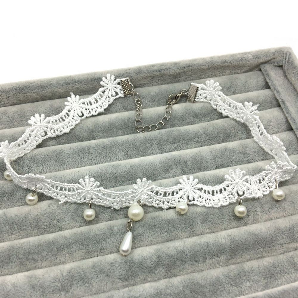 Vòng Cổ Choker Ren Đính Hạt Giả Ngọc Trai Trắng Phong Cách Gothic