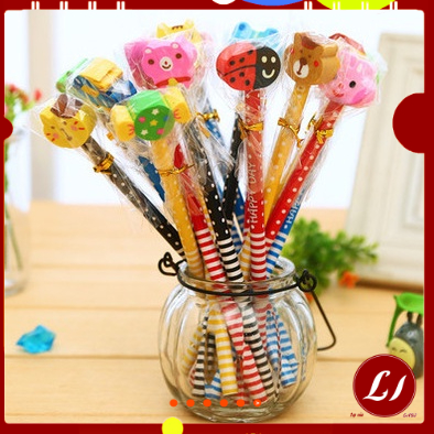 BÚT CHÌ GỖ kèm ĐẦU TẨY hình thú ngộ nghĩnh cho bé tập tô, tập viết -Labi