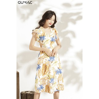 Đầm họa tiết chiếc lá GUMAC MS10966_VANG