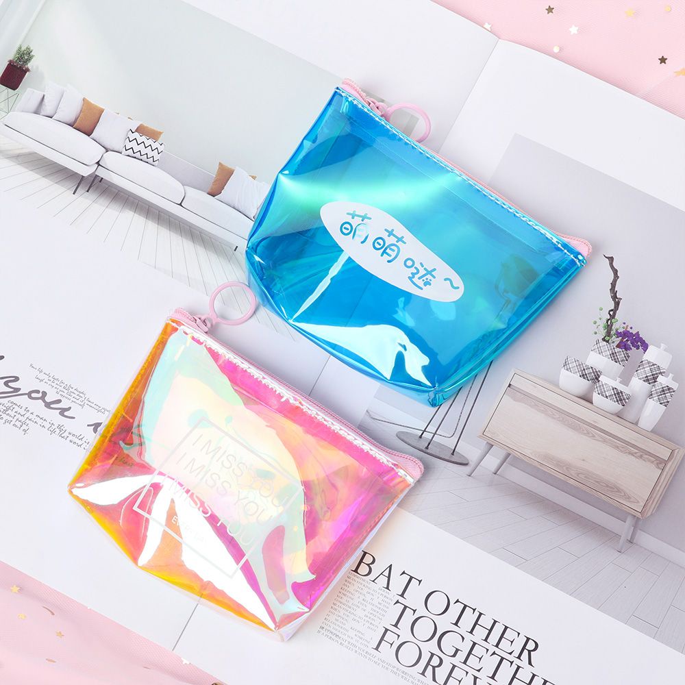 Ví đựng tiền xu mini bằng pvc trong suốt có khóa kéo hiệu ứng laser nhiều màu thời trang cho nữ