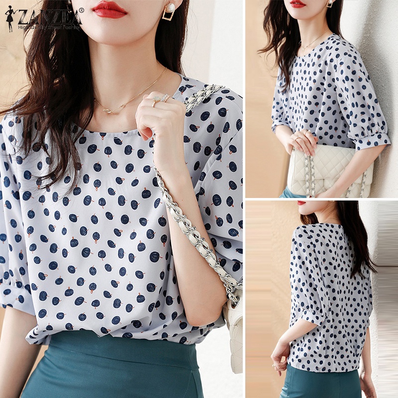 ZANZEA Áo Kiểu Cổ Tròn Tay Lỡ In Họa Tiết Vintage Thời Trang Cho Nữ