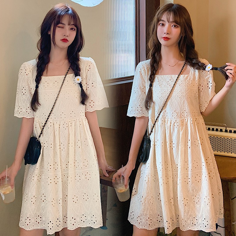 Đầm bà bầu mùa hè đầm bầu suông và mỏng đầm bầu thời trang cổ vuông A539