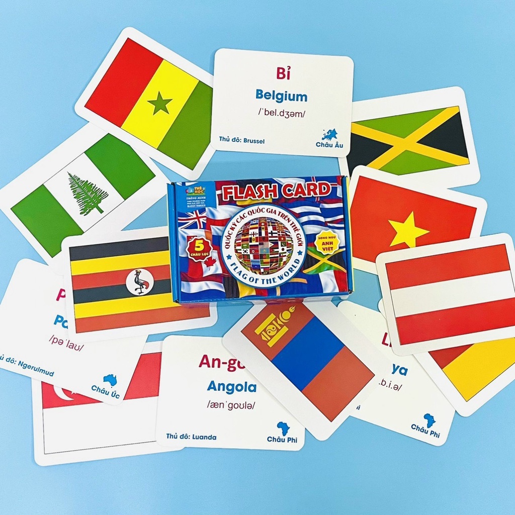 Bộ thẻ Flashcard Việt Hà chủ đề Quốc kỳ các quốc gia trên thế giới (12x16cm) song ngữ Việt Anh (phương pháp Glenn Doman)