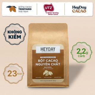 Bột cacao nguyên chất 100% Heyday - Dòng Natural thuần tự nhiên, không kiềm hoá - Túi giấy 225g - Chuẩn UTZ Quốc Tế