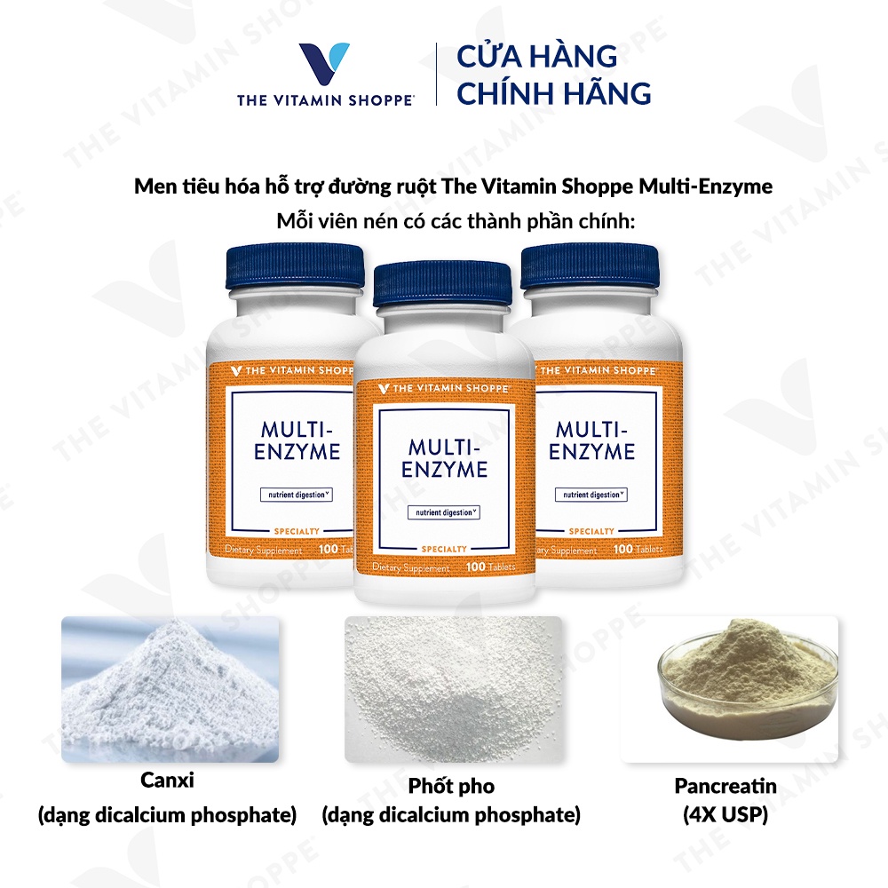Men tiêu hóa hỗ trợ đường ruột The Vitamin Shoppe Multi-Enzyme 100 viên
