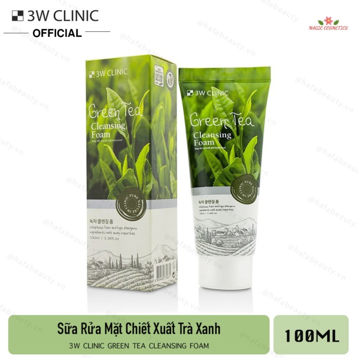 [Mã giảm giá] Sữa rửa mặt trà xanh diệt khuẩn ngừa mụn 3W Clinic Green Tea Foam Cleansing 100ml