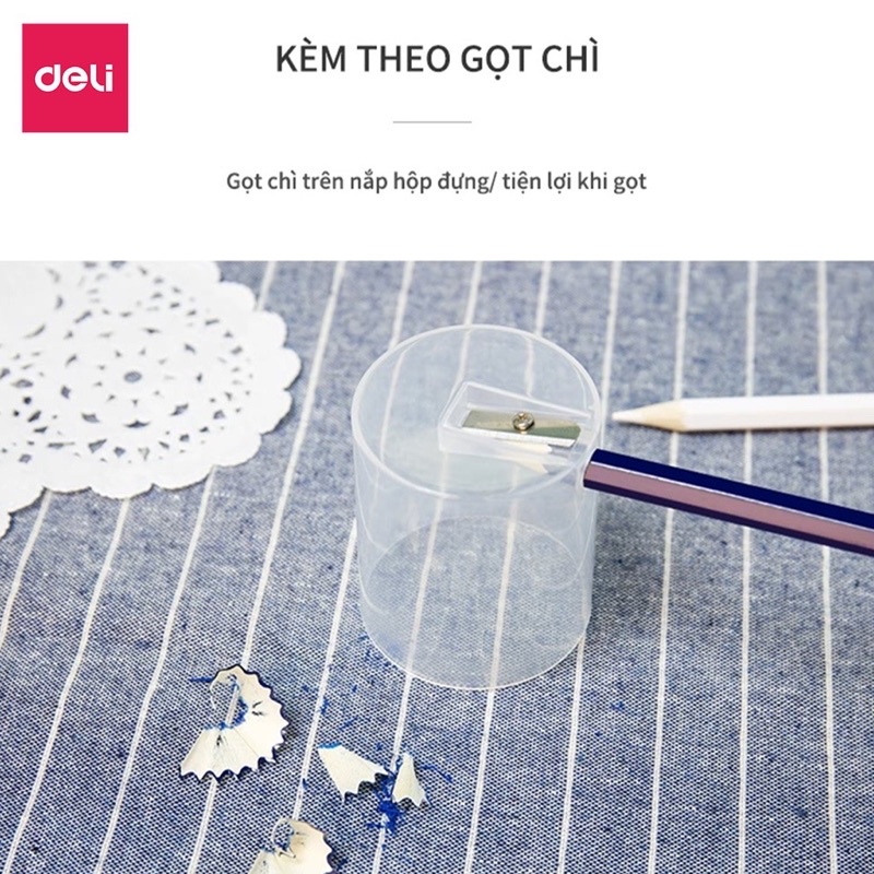 Cốc chì màu deli học sinh kèm gọt chì