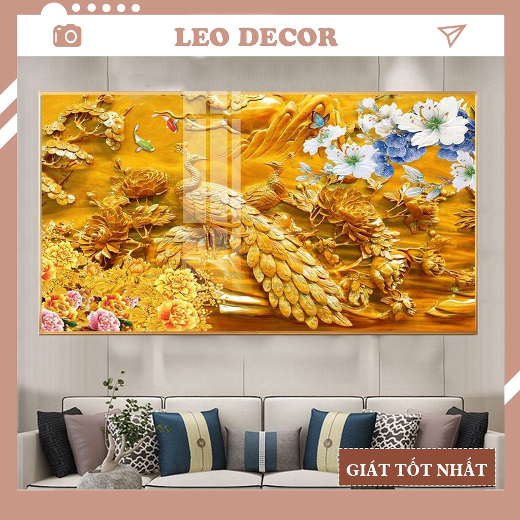 Tranh chim công trang trí phòng khách chất liệu tráng gương cao cấp MS 112