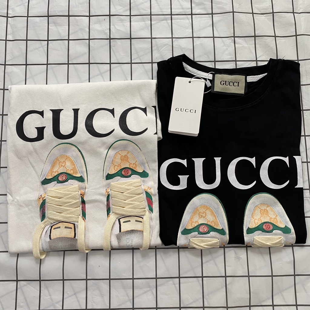 Áo phông cotton nam nữ 3158 hình Sneaker Gucc.i vải tuyết nhung, chất dày dáng rộng tay lỡ unisex FFSTORE